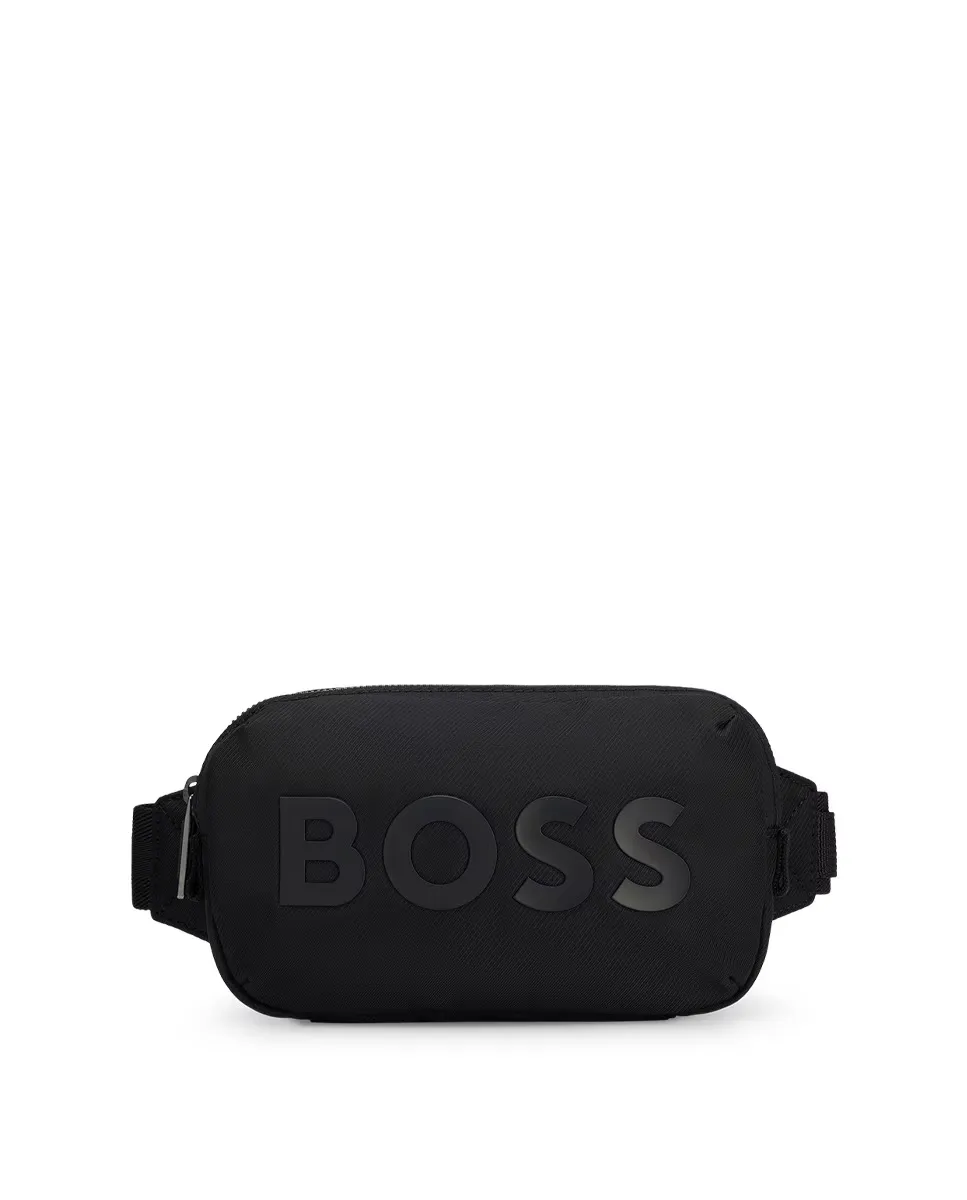 

Кожаный ремень с буквенным логотипом на петле Boss, черный