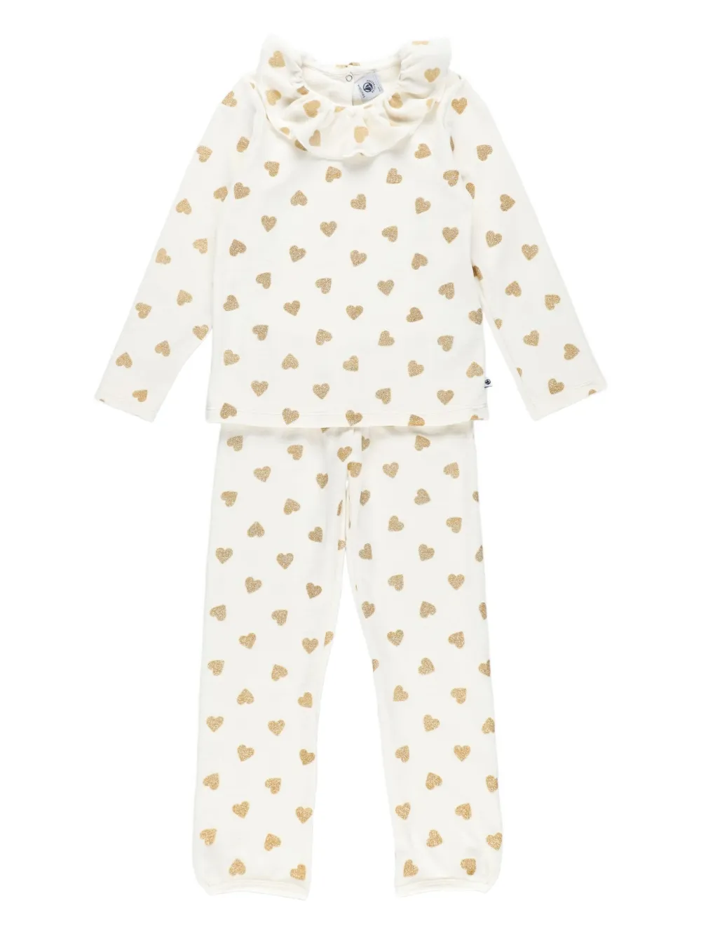 

Пижама с оборками и принтом в виде сердечек Petit Bateau, белый