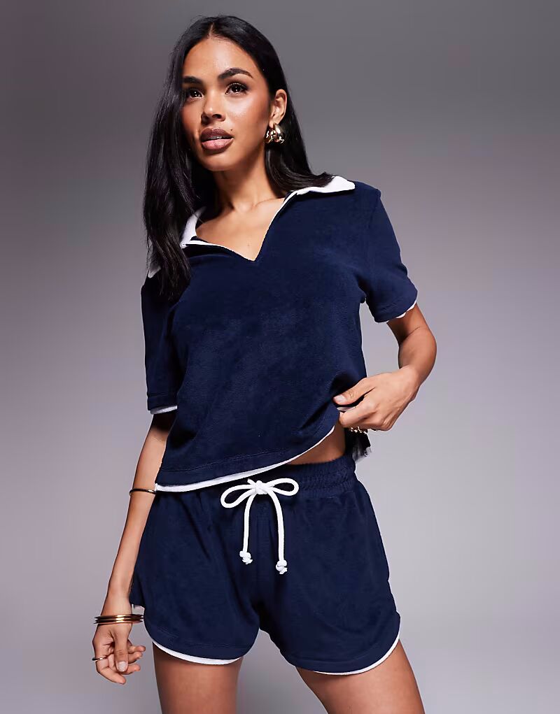 

Шорты из махровой ткани темно-синего цвета River Island