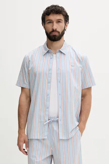Рубашка хлопковая в полоску Lacoste, синий — фото 2