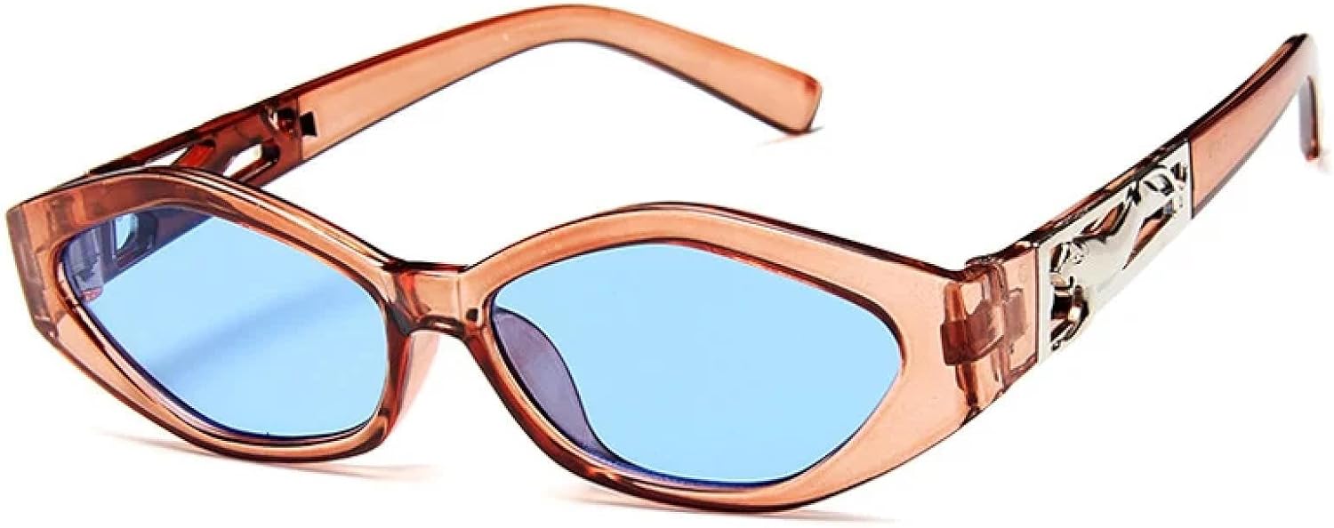 

Ретро-солнцезащитные очки в маленькой оправе с многоугольными линзами и эффектом «кошачьих глаз», модные, с рисунком под гепарда, солнцезащитные очки UV400 WNCKSQ, Light Tea Blue