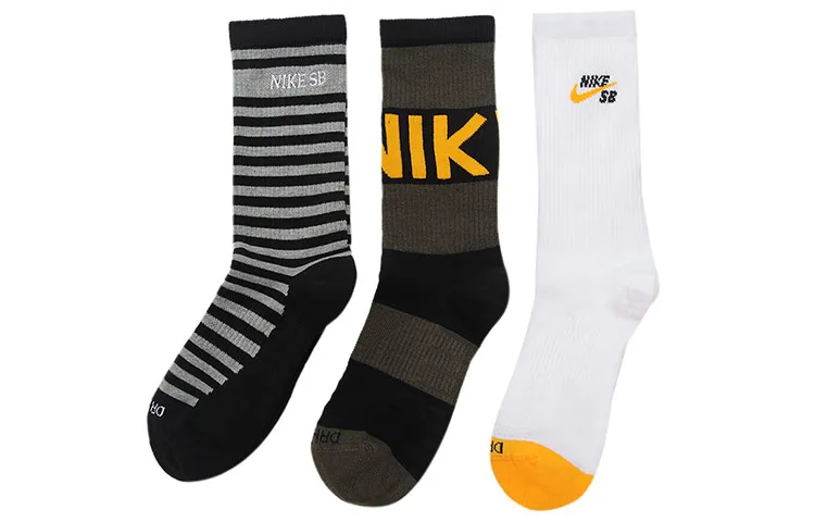 Унисекс носки до середины икры Nike, 3 Pack[Black Gray/Black University Gold/White]