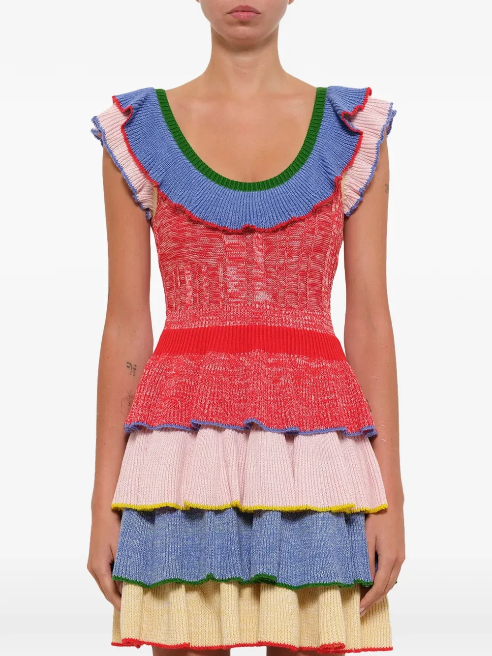 Вязаное многоярусное мини-платье Alexander Mcqueen, мультиколор