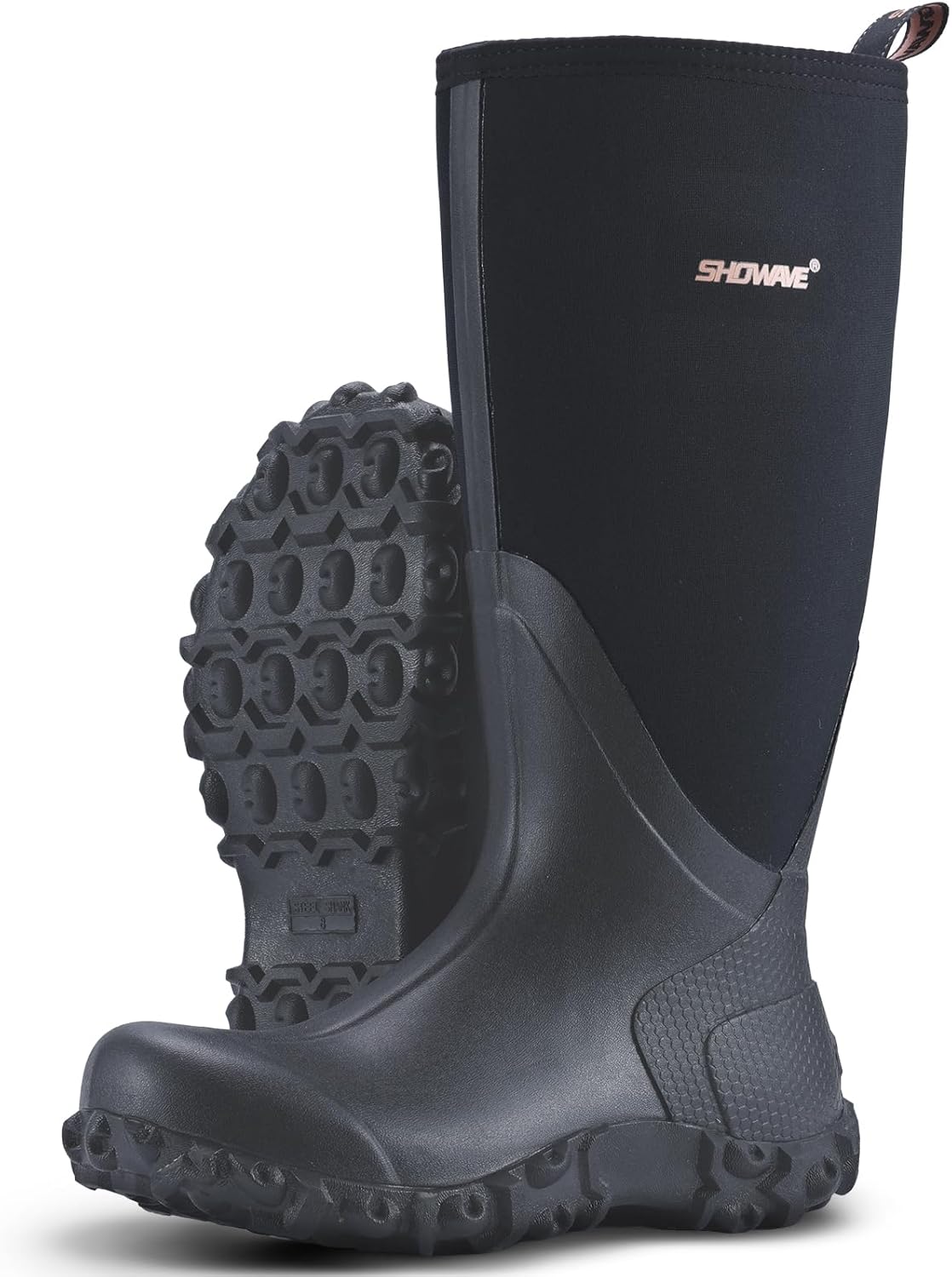 

Сапоги Showave для мужчин водонепроницаемые утепленные резиновые сапоги из неопрена, прочные сапоги от грязи для фермерских работ, дождя, рыбалки, садоводства и работы во дворе, черный