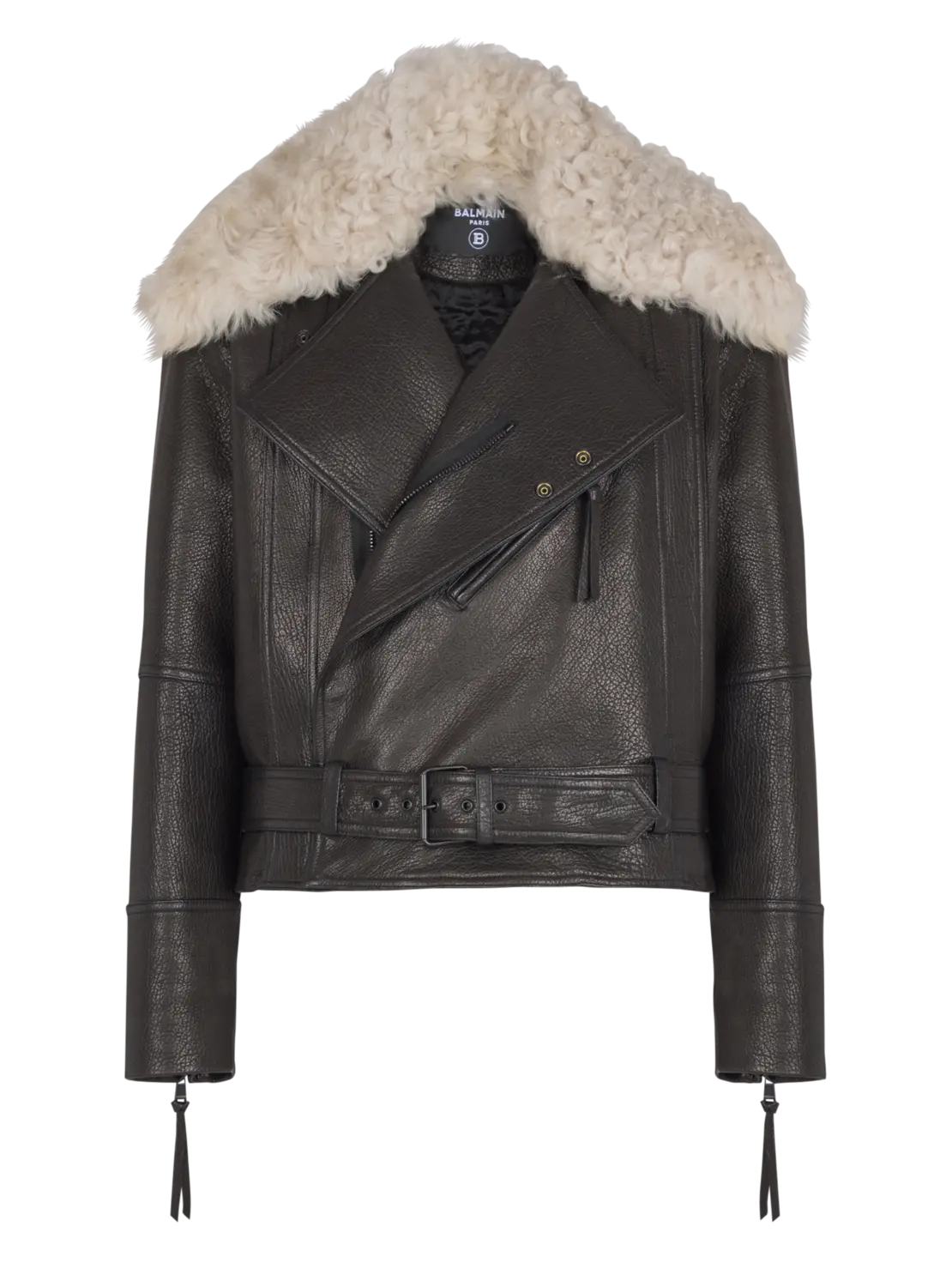 

Кожаная куртка с воротником из овчины Balmain, черный