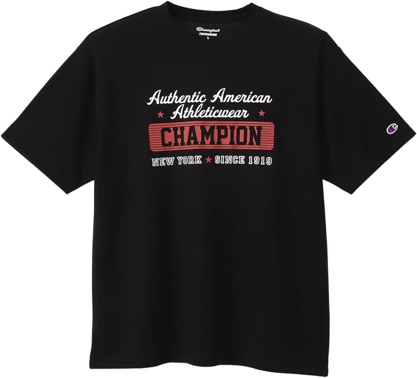 

Мужская футболка Champion с коротким рукавом, круглый вырез, быстросохнущая, с защитой от УФ-излучения, водоотталкивающая, с графическим логотипом, с карманом, C3-ZS317, черный