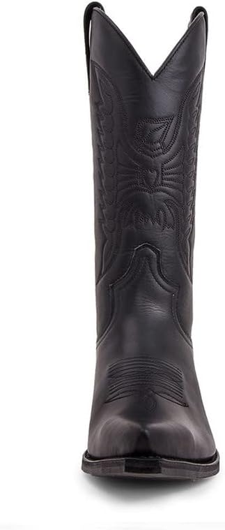 Ковбойские ботинки XBTEVUDAK Western Vintage с квадратным носком, массивным каблуком и заостренным носком, с простроченной кожей, мужские деревенские ботинки, средние по голенище, черный — фото 3
