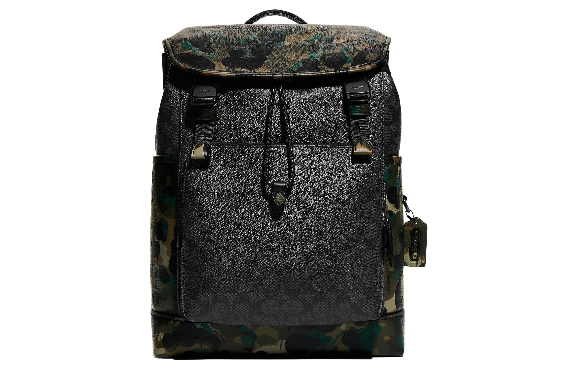 

Футболка Coach с камуфляжным принтом и монограммой, черная, мужская, большая, из лакированного полотна с мягкой шагреневой кожей