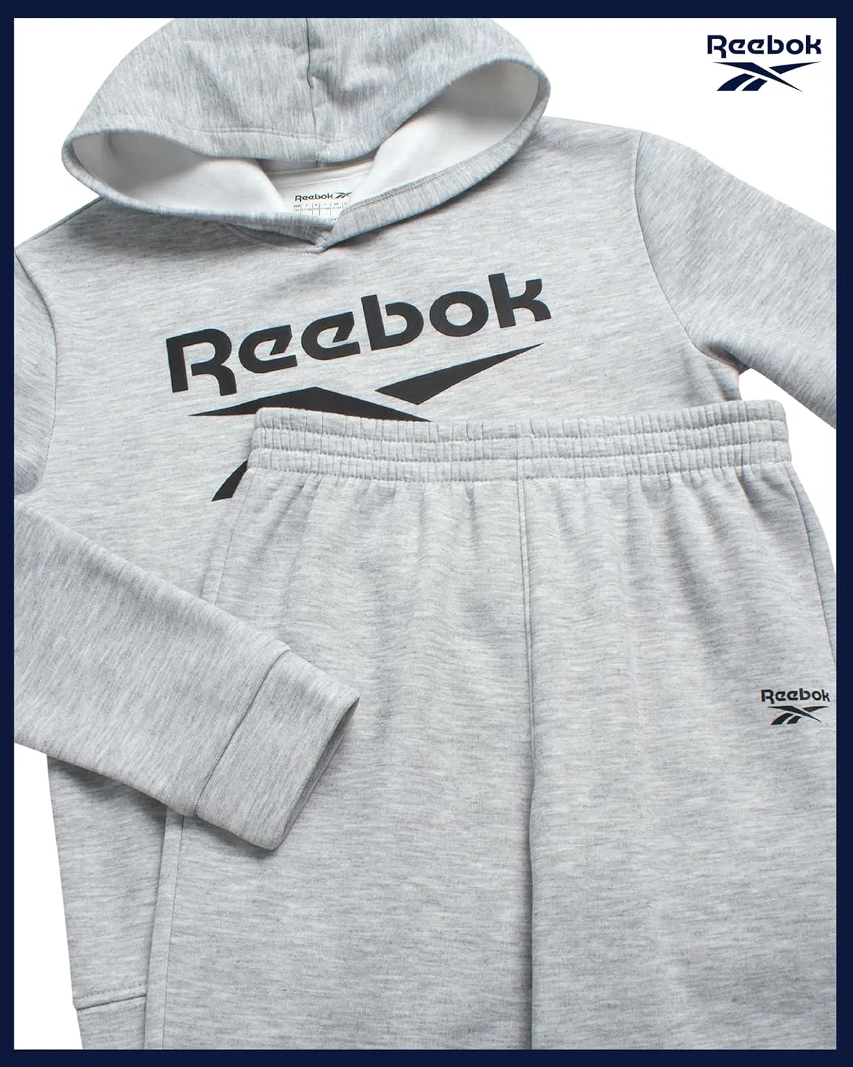 Детский спортивный костюм Reebok, 2 предмета: флисовая толстовка с капюшоном и спортивные штаны, Light Grey Heather — фото 4