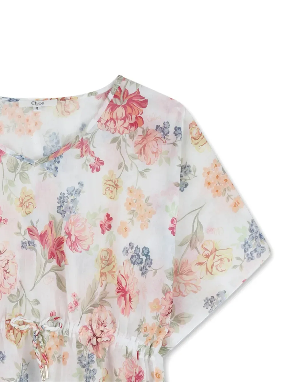 Платье с цветочным принтом и поясом Chloé Kids, белый — фото 3