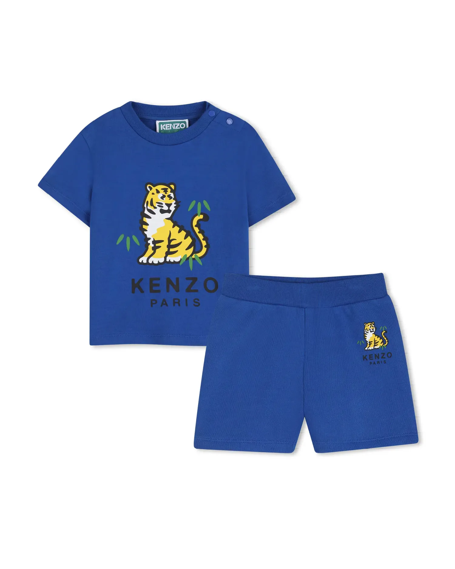 Детский комплект с коротким рукавом с рисунком спереди из хлопка Kenzo Kids, синий