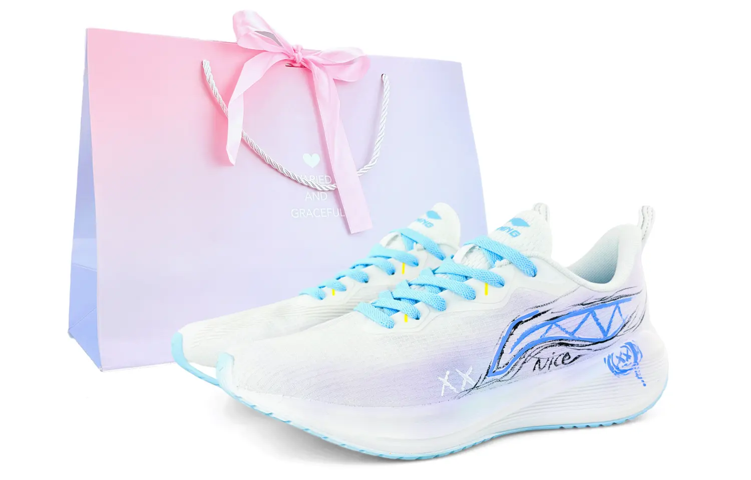 

Li Ning Wuyue Cushioning, Wear Resistant Low top Casual Training Long Distance Running Shoes Men's Li-Ning, синий фиолетовый белый