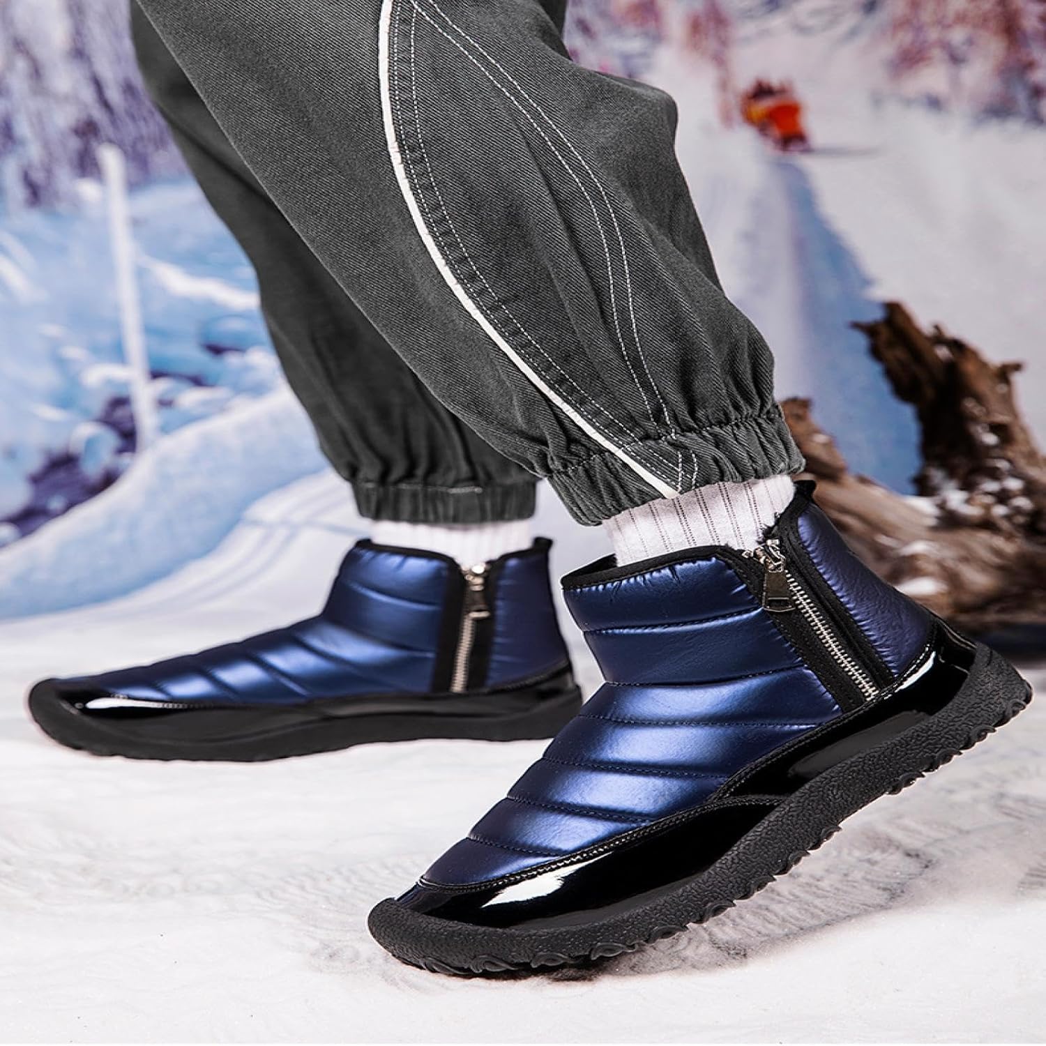 

Мужские ботинки и обувь JHTZXEEI Зимние снегоступы Теплые ботинки до щиколотки, синий