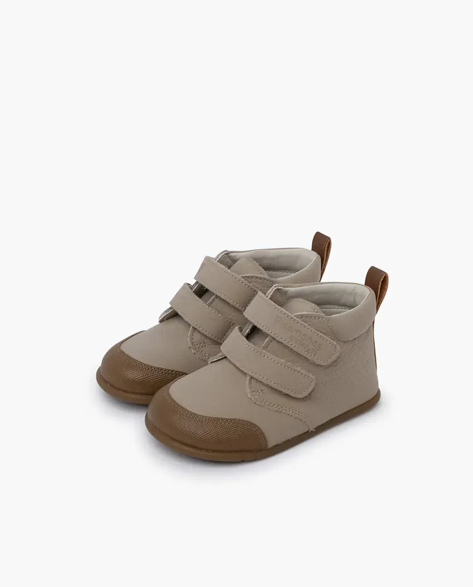 Ботинки для малыша мальчика barefoot из кожи с усиленным носком Pisamonas, бежевый/коричневый — фото 2