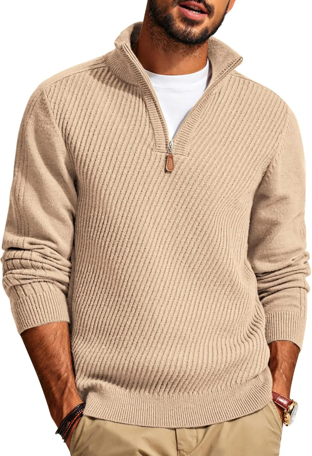 

PJ PAUL JONES мужской свитер с молнией на четверть, Casual Slim Fit, фактурная вязка