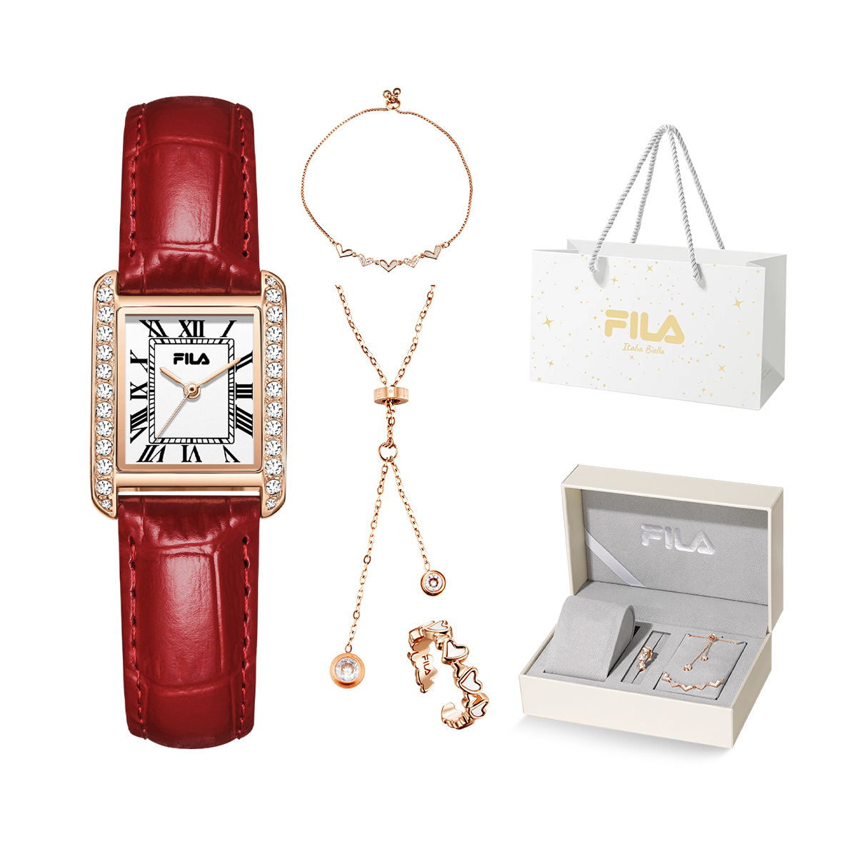 

FILA Часы Sparkling Star Collection Wrist Watch Quartz Movement Genuine Leather Strap White Dial Women's Watch