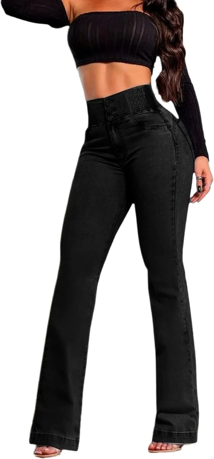 

Kinghua женские джинсы High Waisted Bell Bottom, Stretchy, Tummy Control