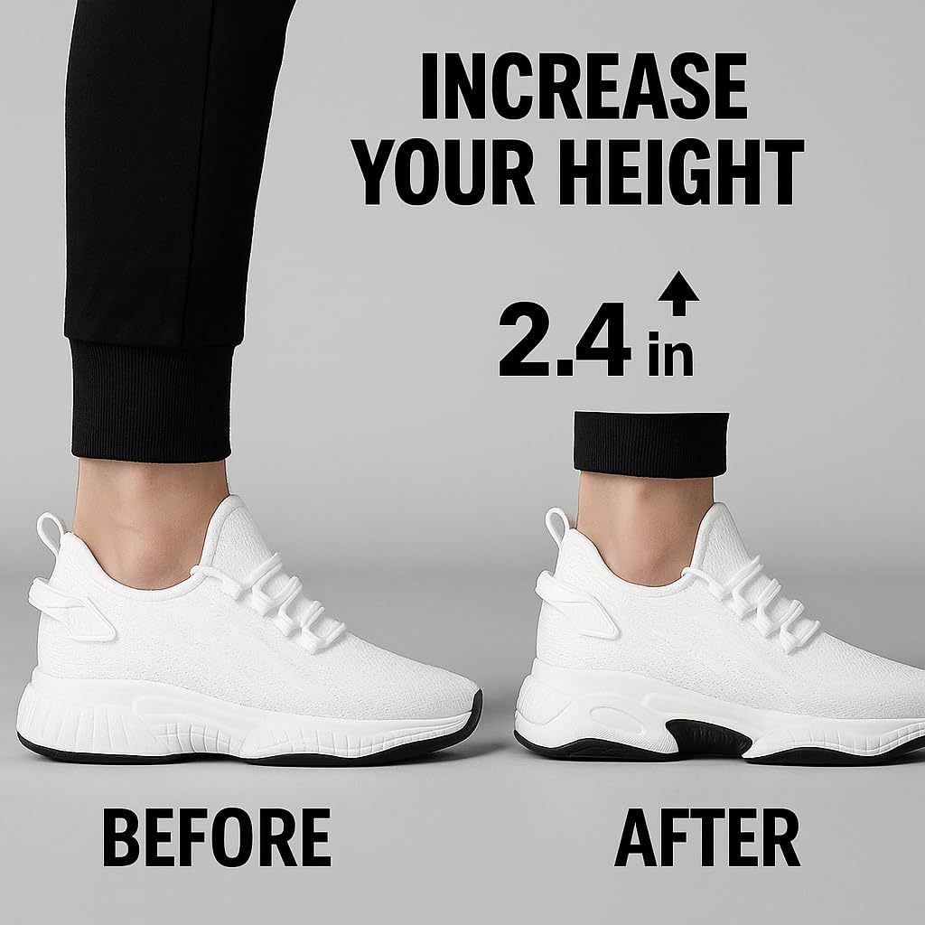 Кроссовки Tallure для мужчин и женщин, обувь с скрытым увеличением роста на 10 см, стелька с поддержкой свода, амортизирующая подошва, легкие, дышащие, противоскользящие для ходьбы True Beauty Glow, черный — фото 2