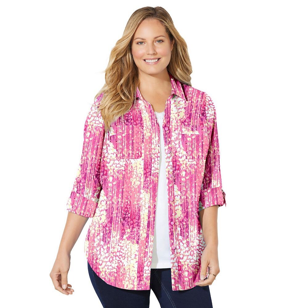 

Женская рубашка больших размеровCatherines The New Utility Shirt, цвет Raspberry Ombre Petals
