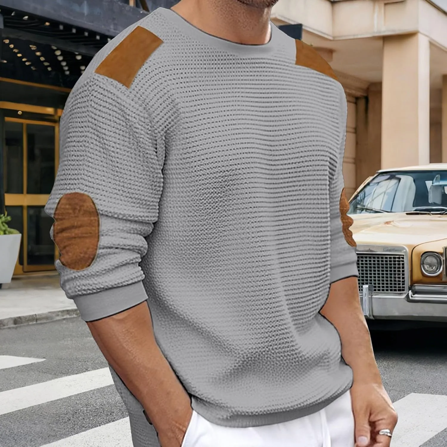 Мужской свитер с резинкой и налокотниками Slim Fit — фото 2