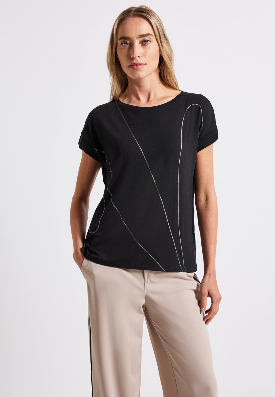 

Футболка Street One MIT FEINEN LINIEN, Schwarz/Black, Черный, Футболка Street One MIT FEINEN LINIEN, Schwarz/Black