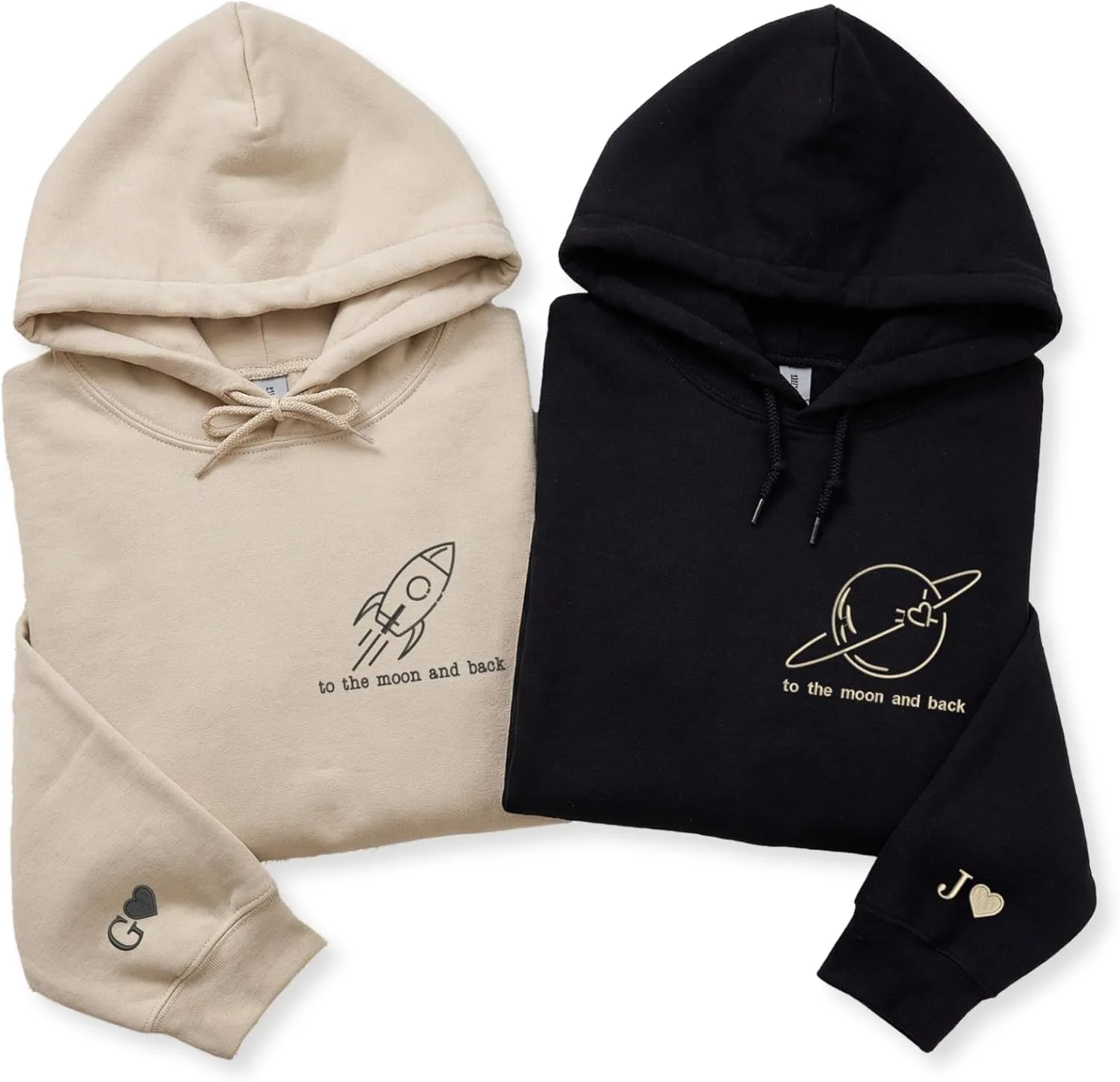 

Кастомный худи с вышивкой To The Moon And Back — парный подарок на День святого Валентина или годовщину COUPLEHOODIES