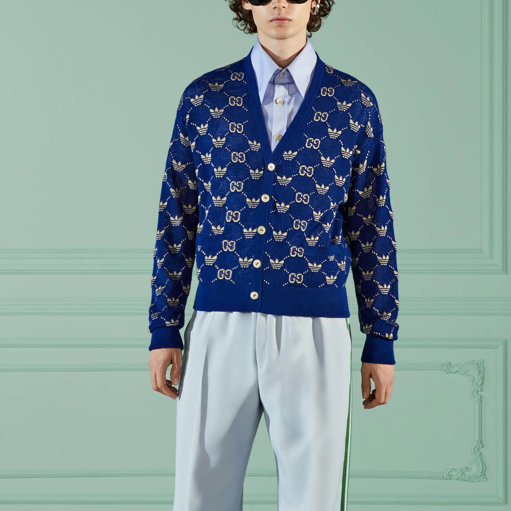 Кардиган Gucci x adidas GG Trefoil Cardigan 'Blue', синий — фото 3