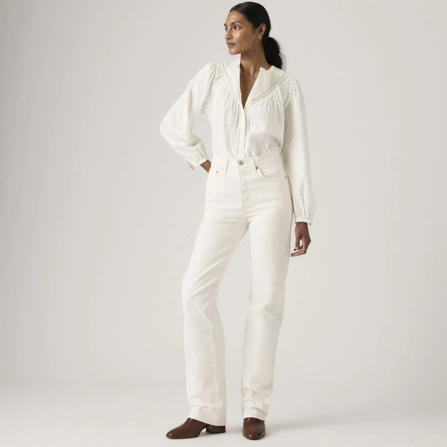 Женские прямые джинсы с ребристой текстурой и полной длиной Levi's, White