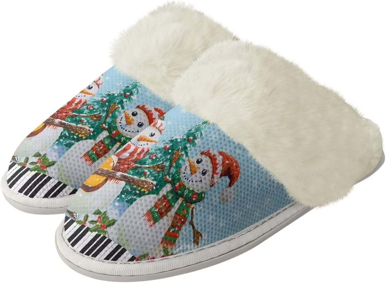 

Женские и мужские хлопковые тапочки, зимние мягкие пушистые тапочки, плюшевые тапочки, удобные теплые тапочки с меховой отделкой для дома Jiquruby, Snowman Pattern