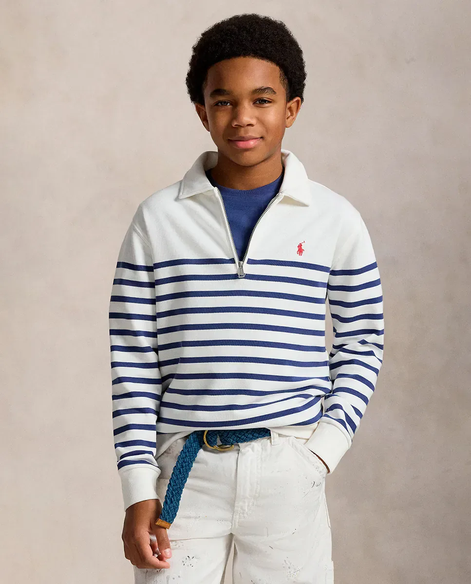 Детская хлопковая толстовка с половинной молнией Polo Ralph Lauren, синий/белый