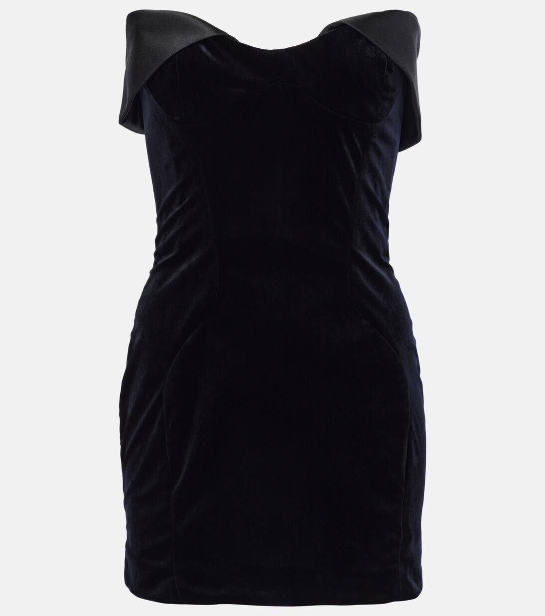 

Мини-платье из бархата с атласной отделкой Mugler, черный