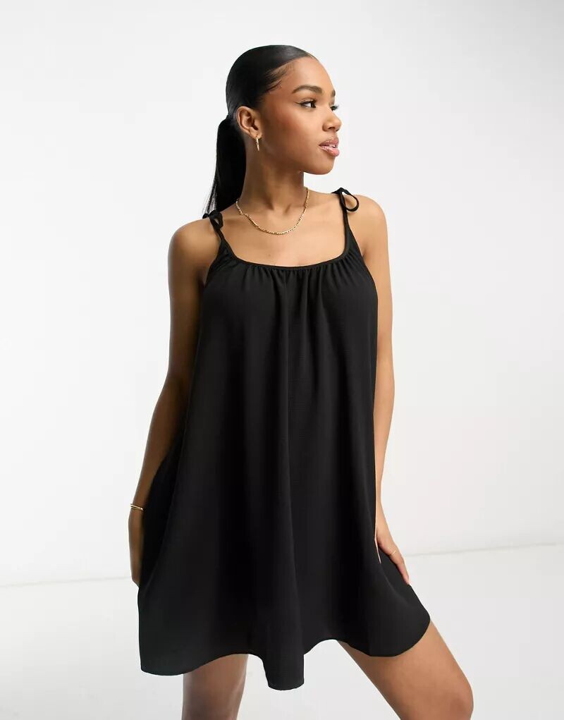 

Черное платье мини-трапеции с завязанными бретелями ASOS