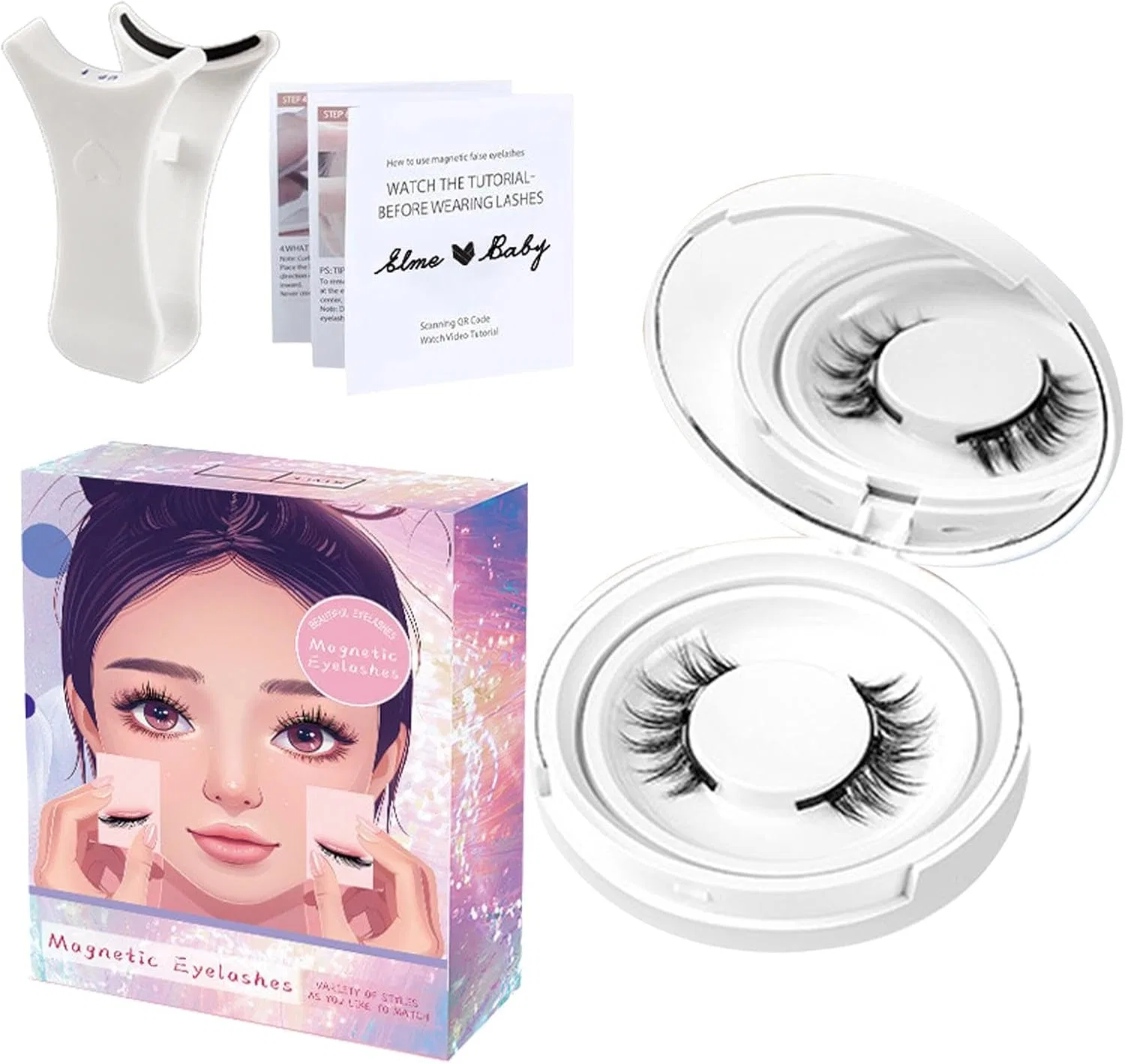 Магнитные ресницы Natural Magnetic Eyelashes, набор 3 пары + клипса, EM12-3