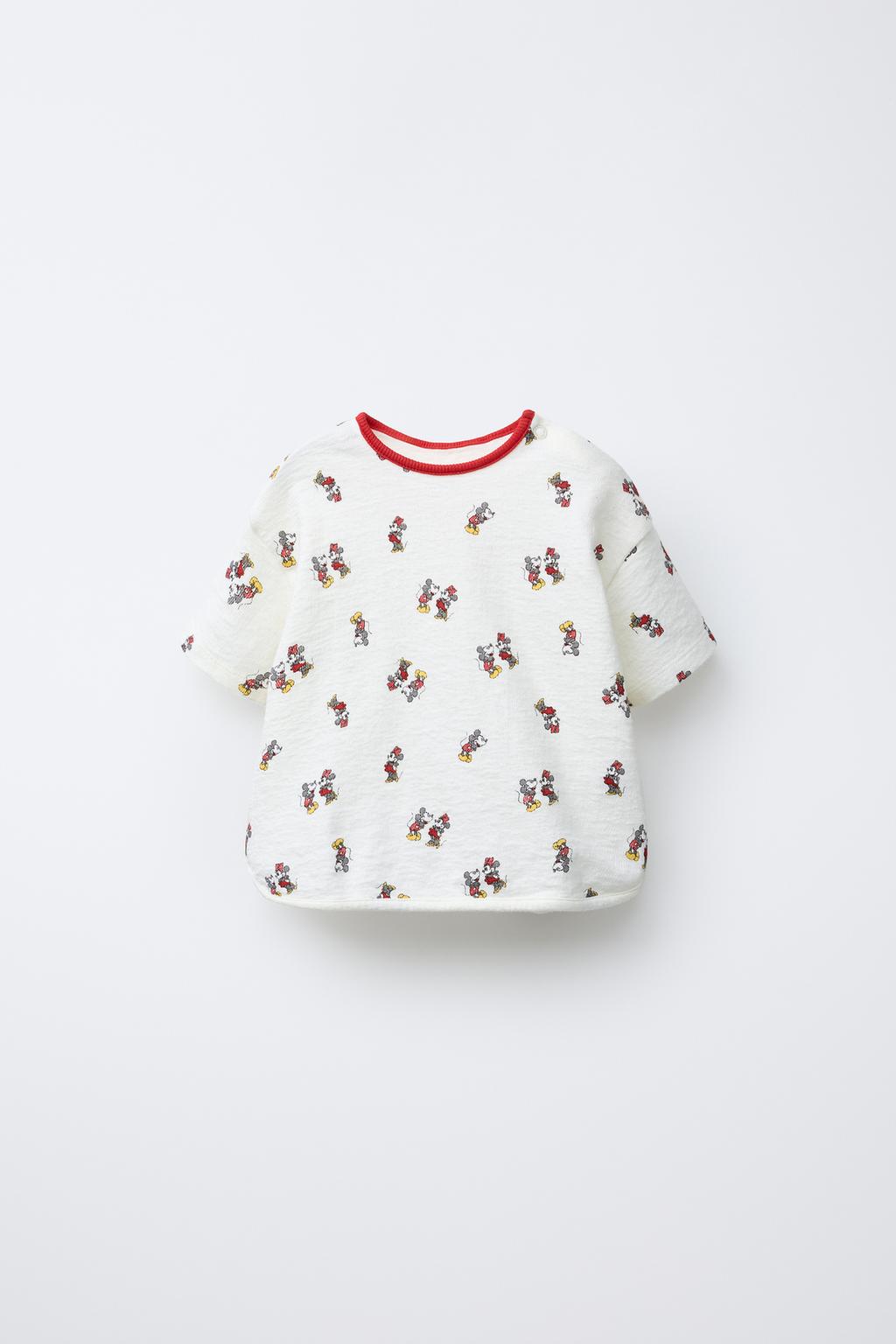 

Футболка с принтом микки и минни маус disney ZARA, устрично-белый