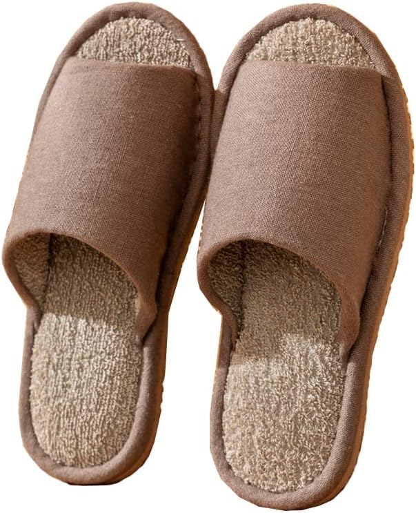 

Домашние тапочки MAGILONA для женщин и мужчин, унисекс, льняные, моющиеся, с открытым носком, для дома, повседневные, мягкие, с противоскользящей подошвой из ЭВА, коричневый