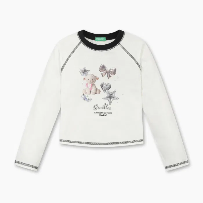 Детская футболка Diary Graphic, айвори, от Benetton Kids