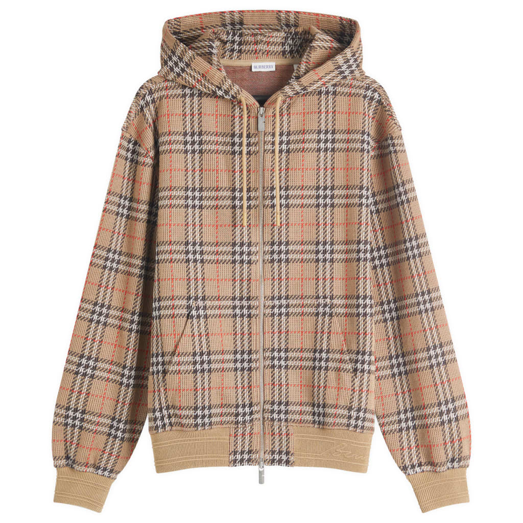 

Худи с молнией Burberry, цвет nut ip check