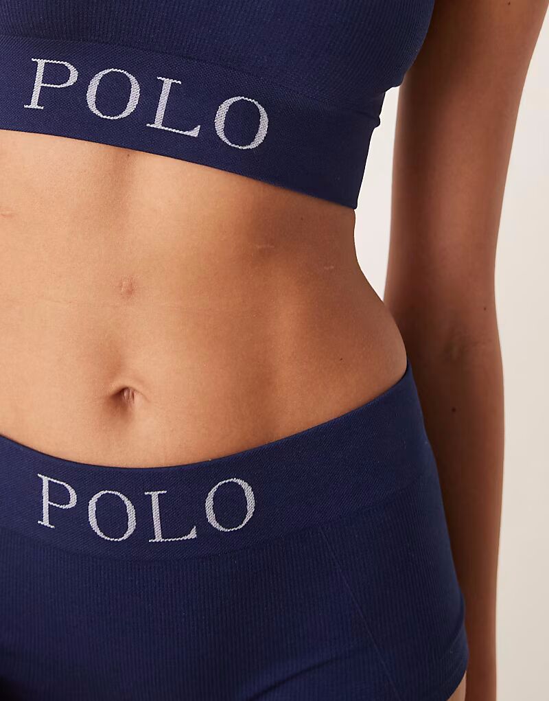 Бесшовные шорты в рубчик темно-синего цвета Polo Ralph Lauren — фото 4