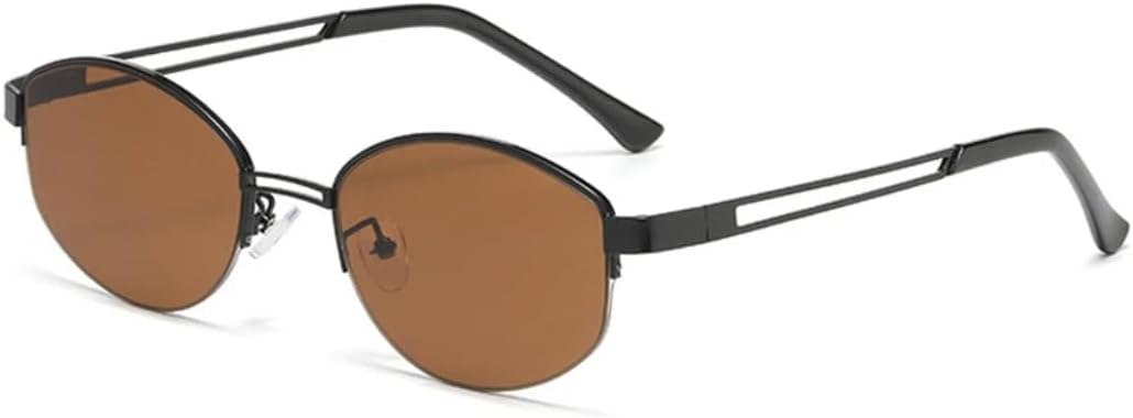 

Популярные модные овальные солнцезащитные очки для женщин в винтажном стиле, полуободковые, с прозрачными линзами Ocean, защита от УФ-излучения UV400, для мужчин TVTBBVV, Black Tea