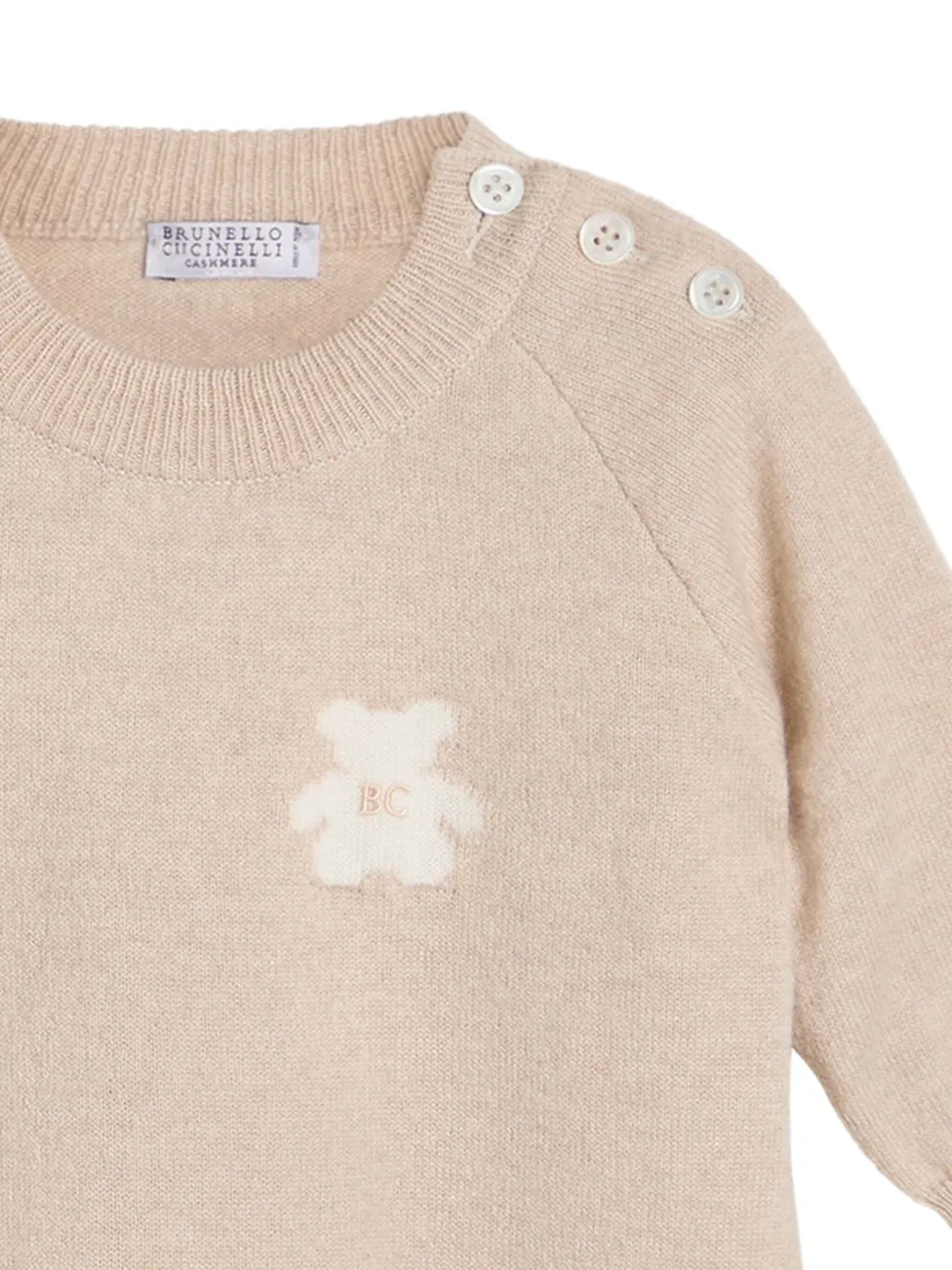 Кашемировый ромпер с аппликацией Brunello Cucinelli Kids, нейтральный — фото 4