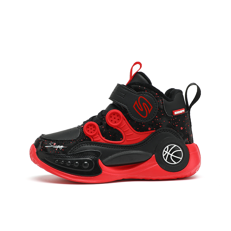 

SNOOPY Детские баскетбольные кроссовки с амортизацией Rebound High Top, черные, красные