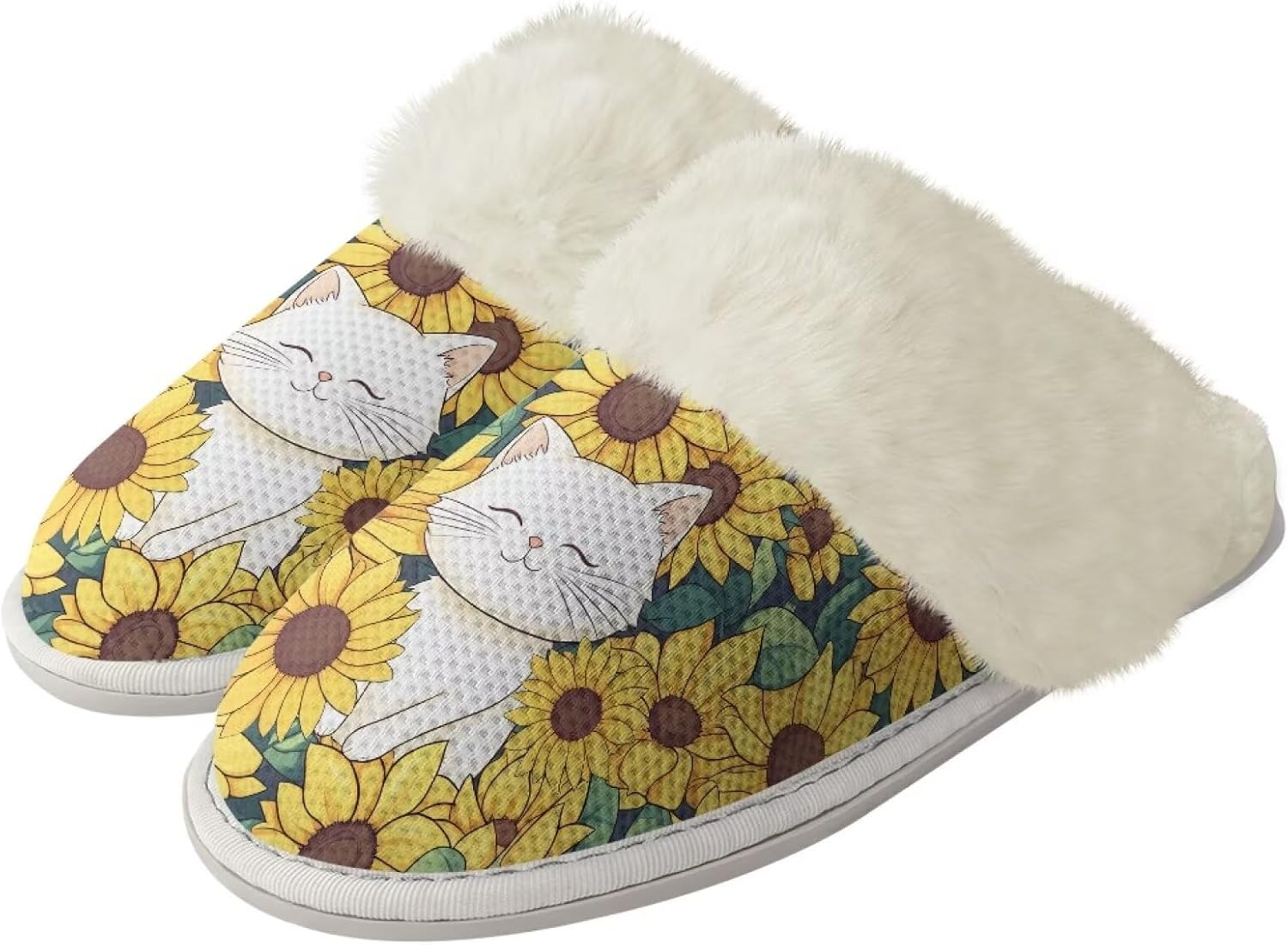 

Женские домашние уютные тапочки без шнурков, мягкие пушистые домашние тапочки, унисекс, бесшумные, с нескользящей резиновой подошвой, для спа-процедур и ванны Watdotory, Sunflower Cat