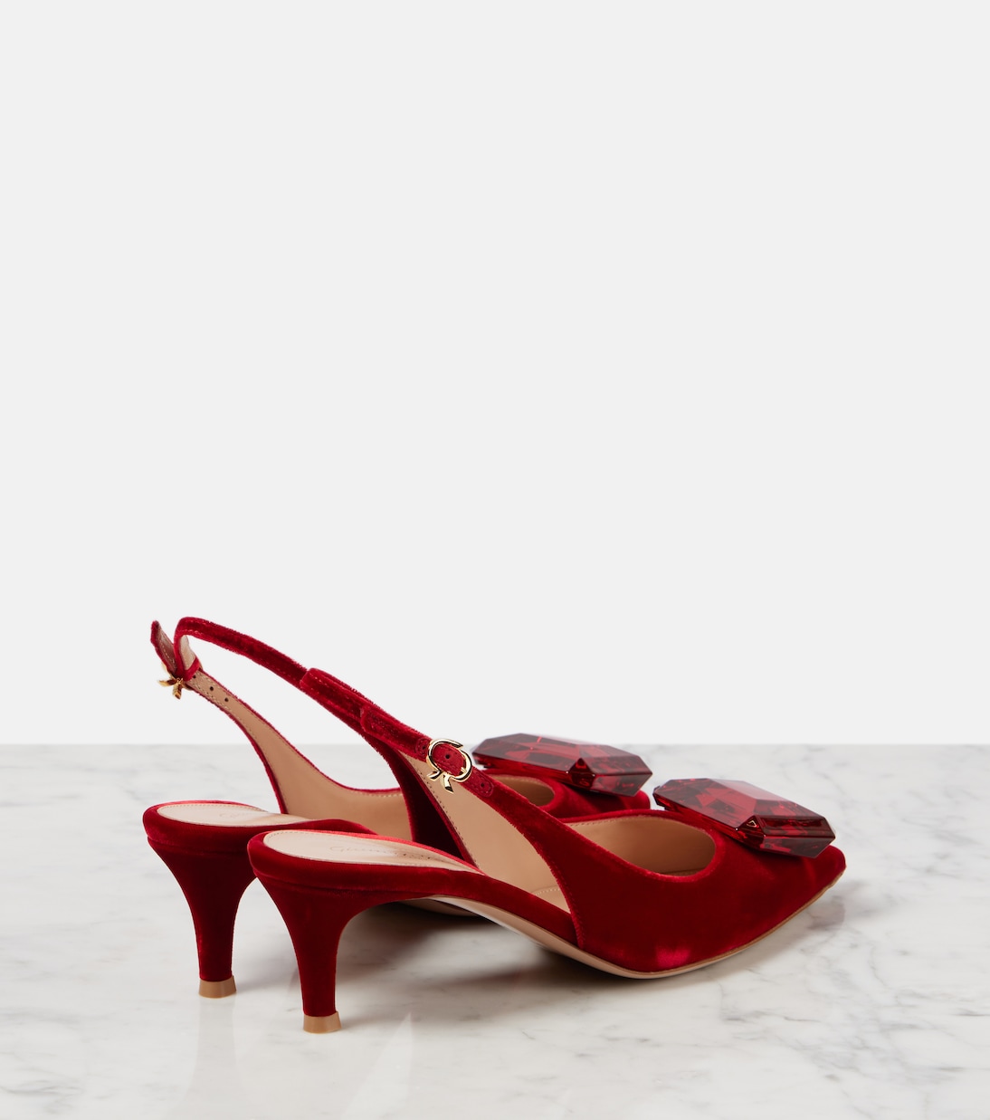 Бархатные туфли-лодочки Jaipur 55 с открытой пяткой Gianvito Rossi, Tabasco Red — фото 2