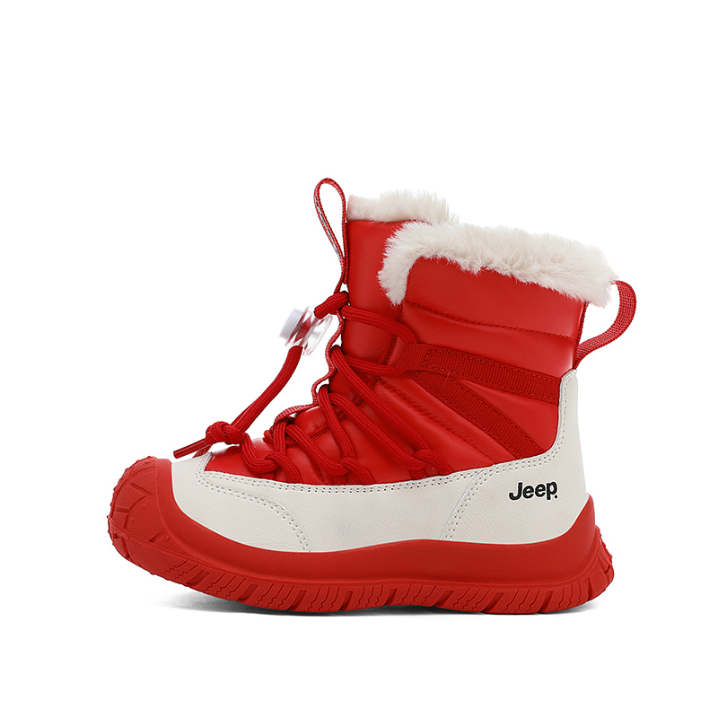 

Утепленные водонепроницаемые противоскользящие антиударные износостойкие полувысокие снегоступы Kids' Jeep, красный бежевый