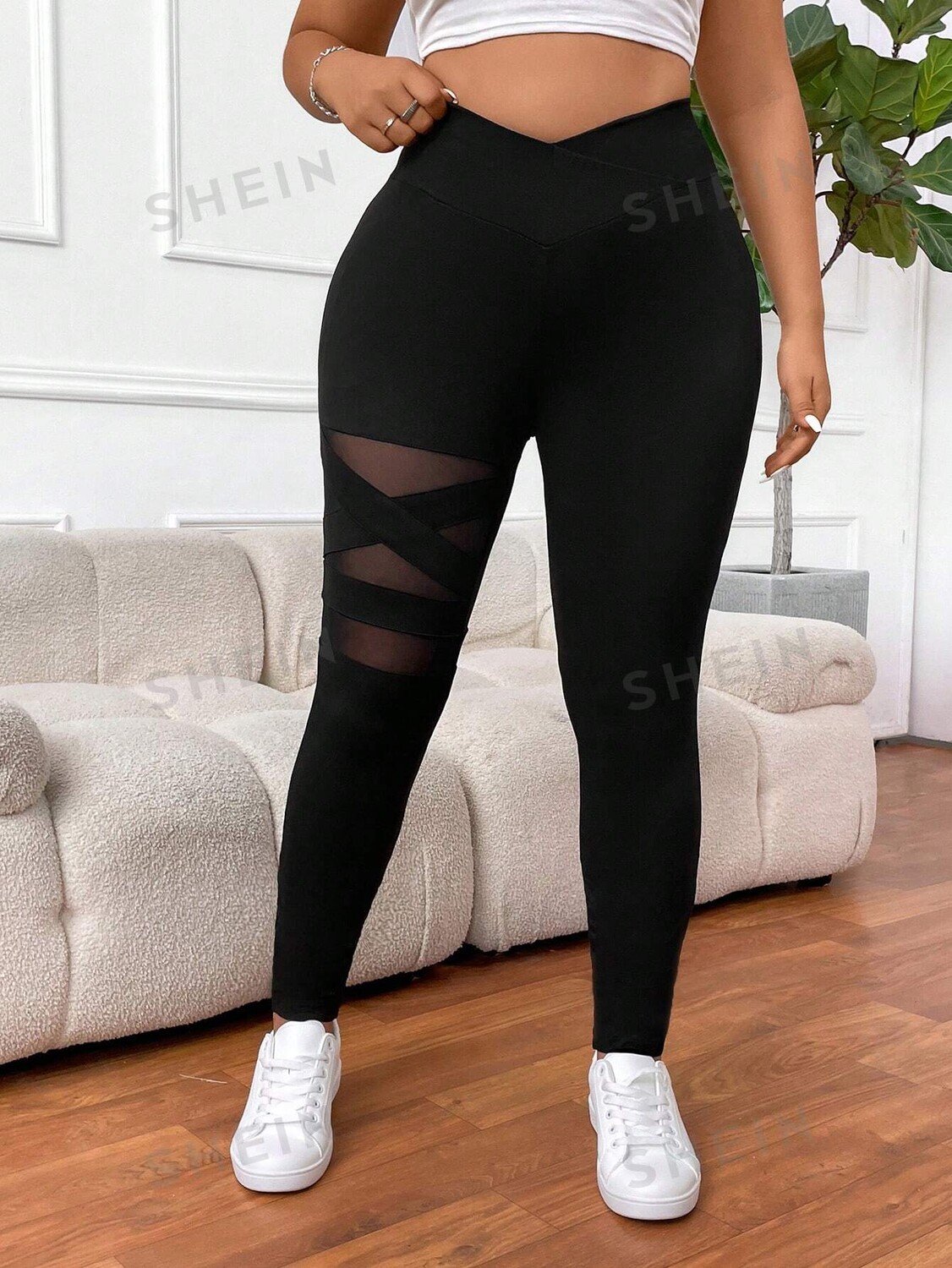 

EZwear Женские однотонные базовые повседневные леггинсы больших размеров больших размеров Shein, черный