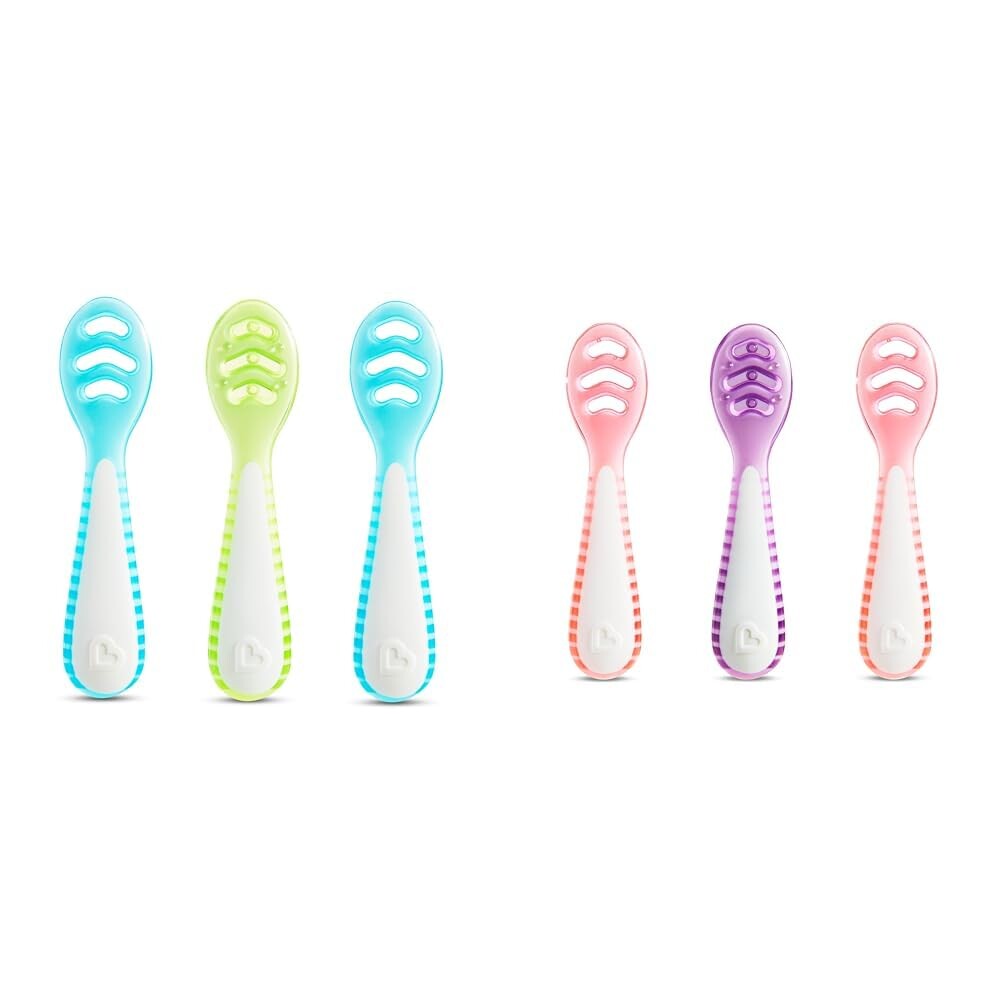 

Набор ложек для прикорма Munchkin® Gentle Dip TM Multistage First Baby Led, включает в себя 3 упаковки с ложками для этапа 1 и 2, синего/зеленого и кораллового/фиолетового цвета., Blue/Green