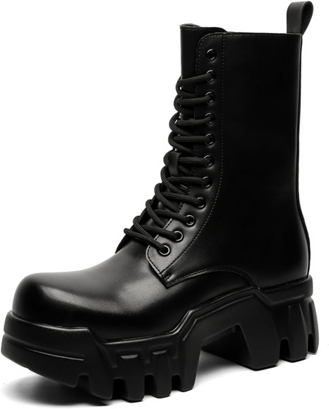 

Мужские и женские мотоциклетные сапоги с массивной подошвой, черная кожа, средняя высота голенища, шнуровка, с боковой молнией, грубые ретро сапоги на платформе Lshwcift