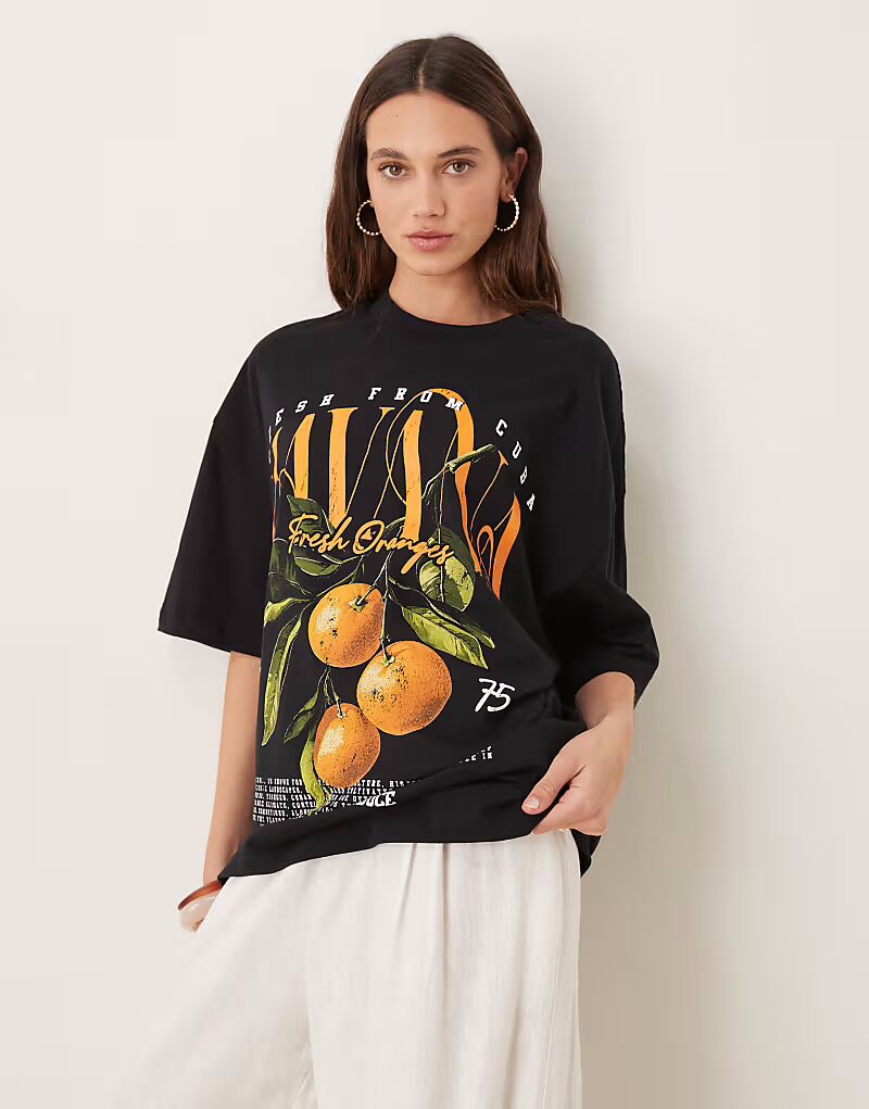 

Футболка свободного кроя ASOS DESIGN с принтом «гавана-оранж» черного цвета