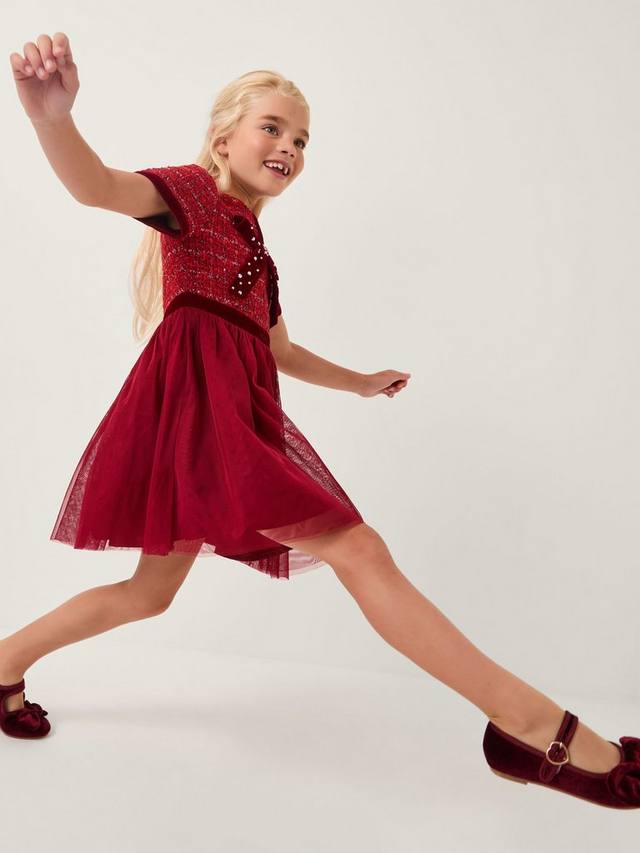 

Детское платье для вечеринки с бантом и пайетками в стиле твид Monsoon, Red