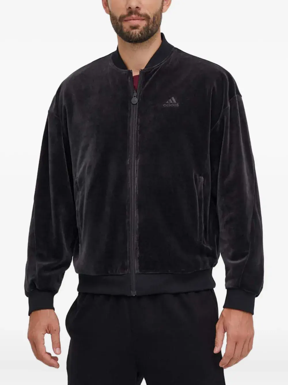 

Двусторонний бомбер из велюра Adidas, черный